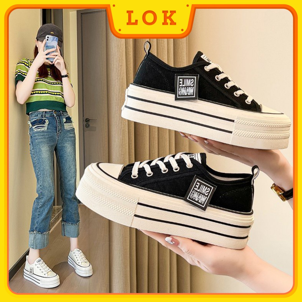 【LOK】Ready Stock Women Sneakers High Heels 5CM Platform Casual Outdoor ...