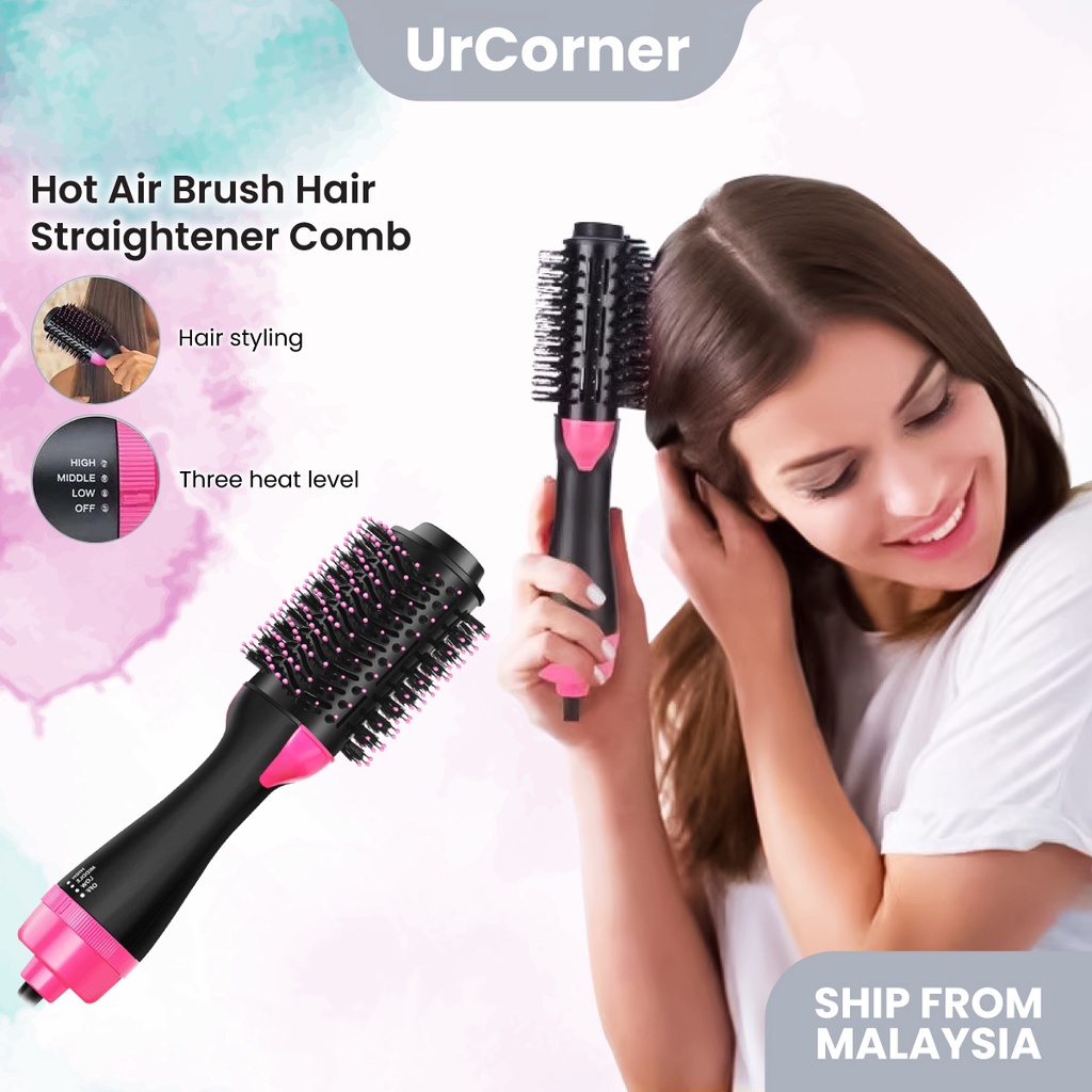 Hot Air Brush Hair Straightener Comb Curling Brush With 3 in 1