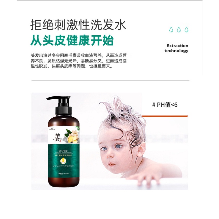 ZHENXIU Natural Ginger Juice Hair Regrowth Shampoo 500ml, Antihair