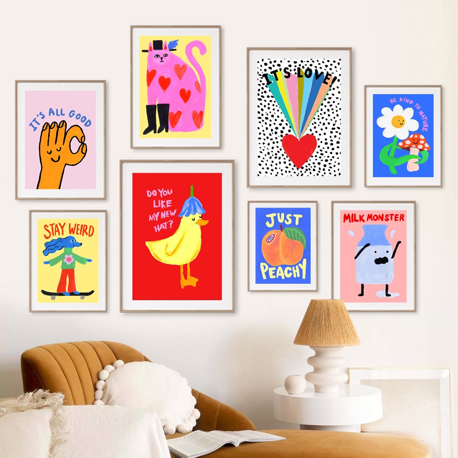 Fun Weird Positive Energy Minimalist Abstract Wall Art Canvas Painting ...
