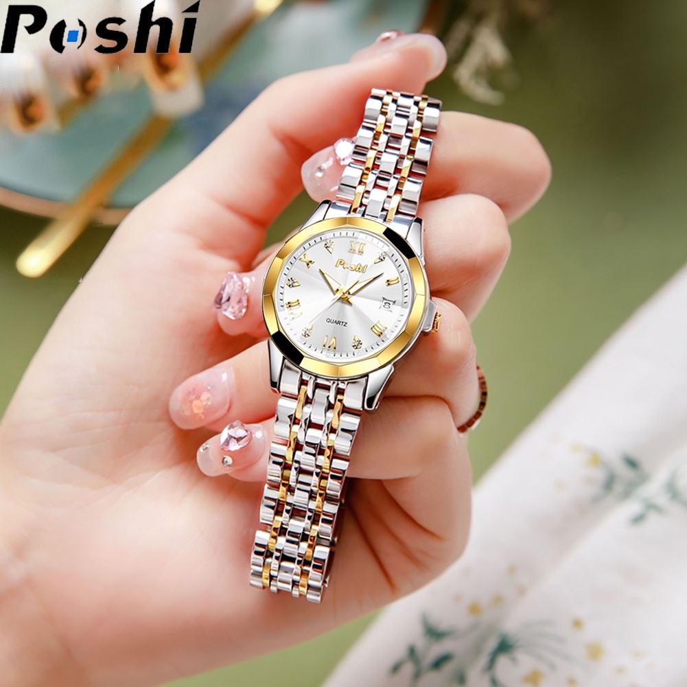 POSHI jam tangan Perempuan wanita Original Ladies watch Fashion Women Golden Luxury Quartz Waterproof Wrist watches for women Shopee Malaysia