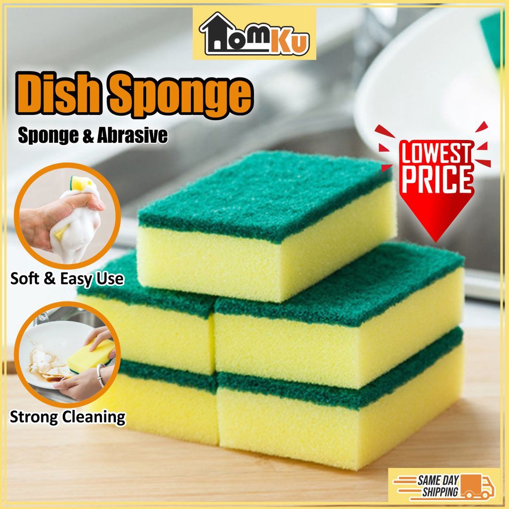 HOMKU Sponge Dish Wash Sponge Cleaning Sponge Dish Pot Scouring Sponge ...