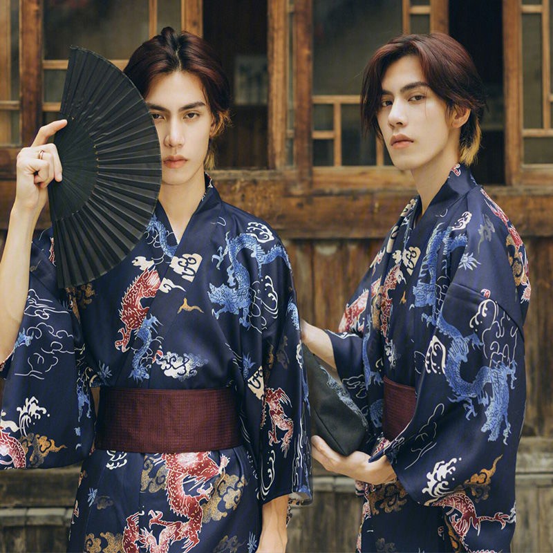 Men Japanese Traditional Kimono With Obi Retro Samurai Style