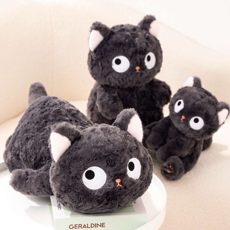 25cm Black And White Cat Plush Toy Grab Stuffed Black Cat Patung