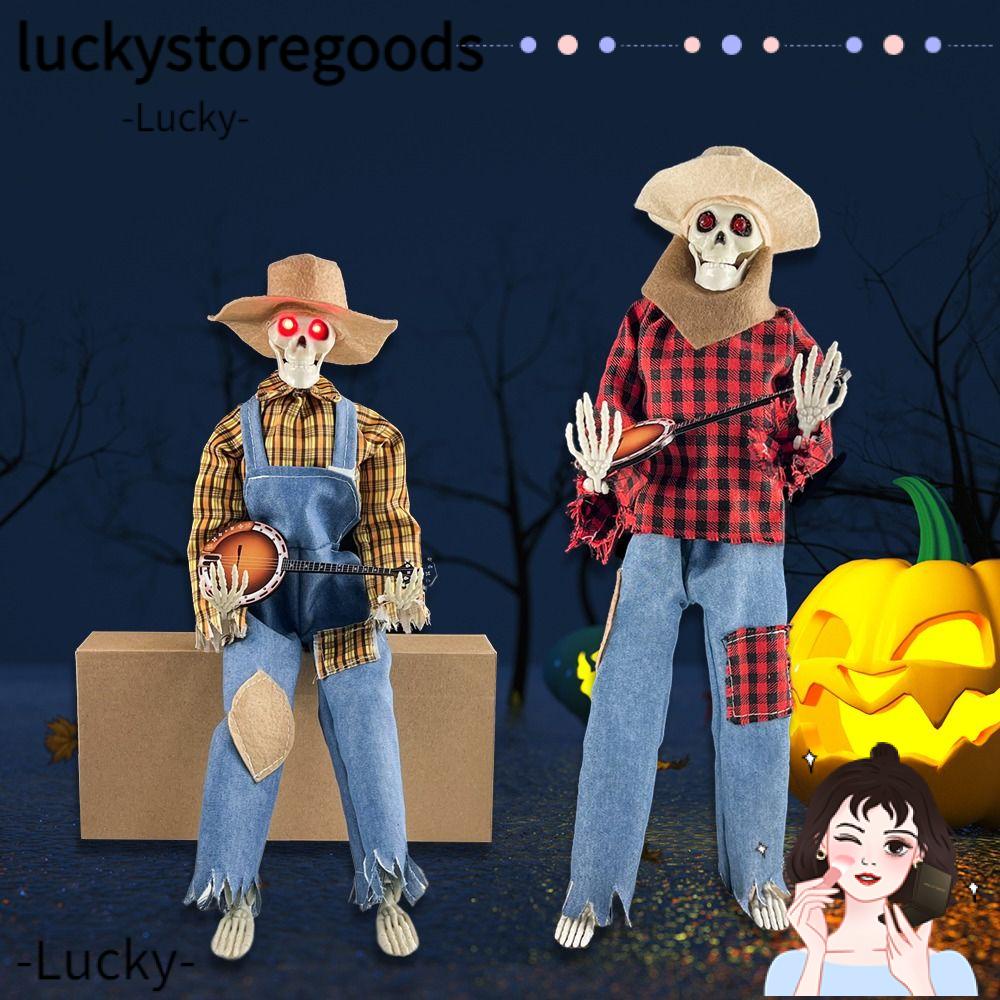 LUCKY Glowing Skull Guitar Statue, Luminescent PP Dueling Banjo