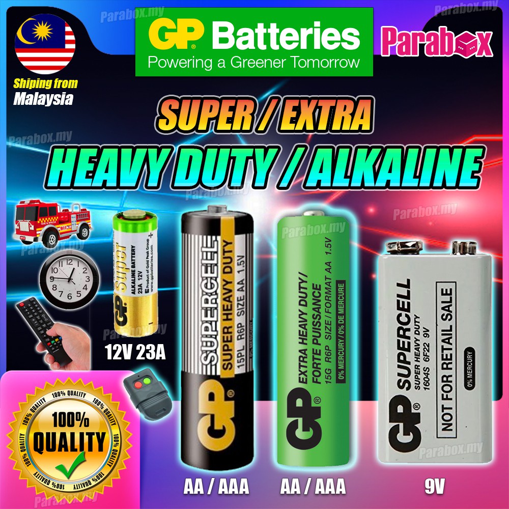 GP AAA / AA / 9V / 12V 23A Batteries 1604A 9V Alkaline Battery Gold ...
