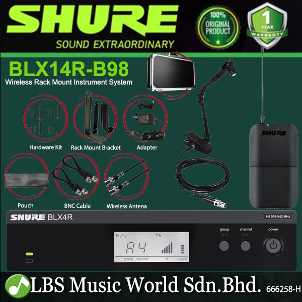 Shure BLX14R/B98 Wireless Rack Mount Instrument System with Beta 98H/C ...