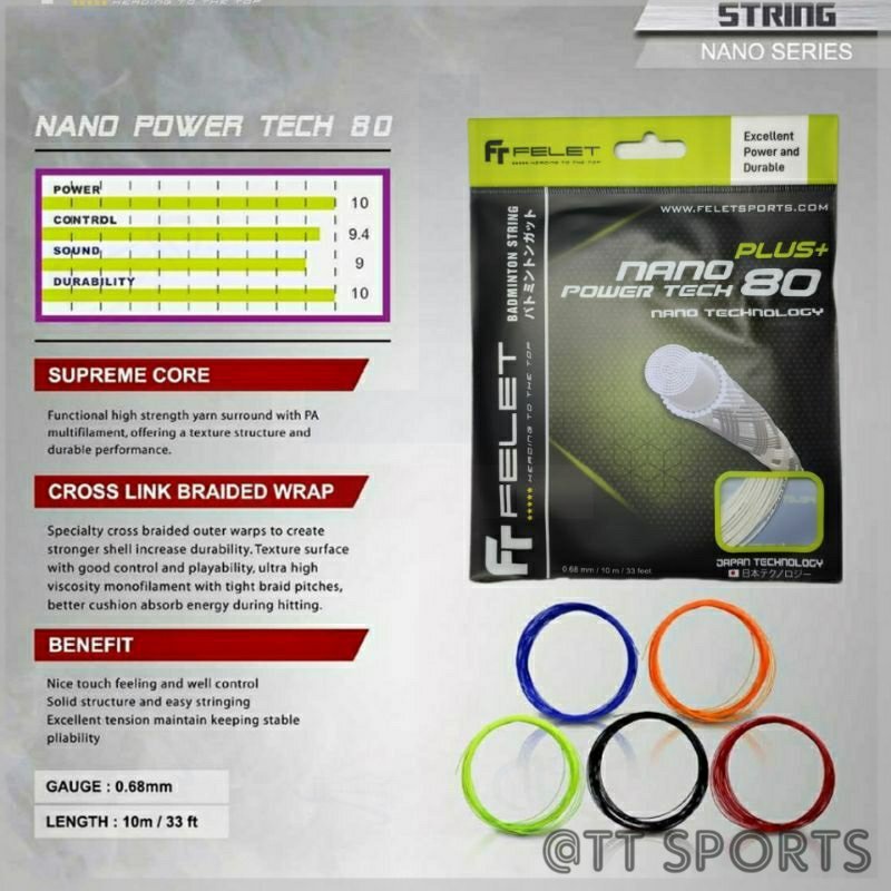 FELET ORIGINAL Nano Power Tech 80 Plus Badminton String | Shopee Malaysia