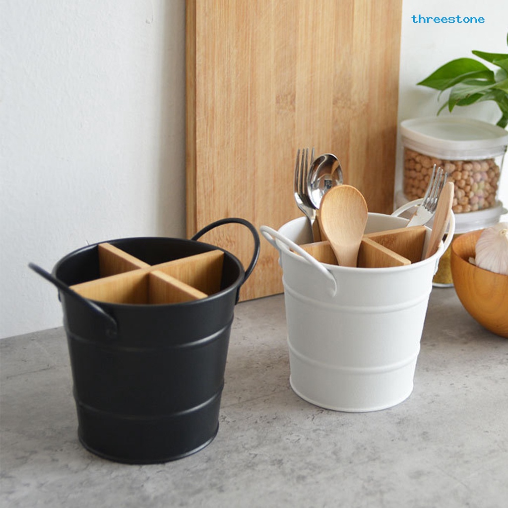 TS-Retro Kitchen Utensil Holder Large Capacity Stainless Steel 4-Grids ...