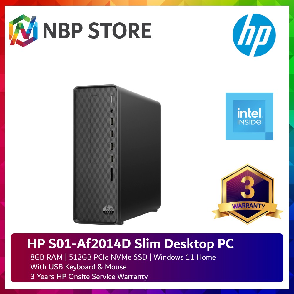 HP S01Af2014D Slim Desktop PC Black ( Celeron J4025, 8GB, 512GB SSD