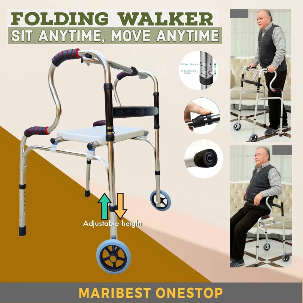 Walking Frame Curve Handle with Seat and Wheel Walking Aids for Elderly