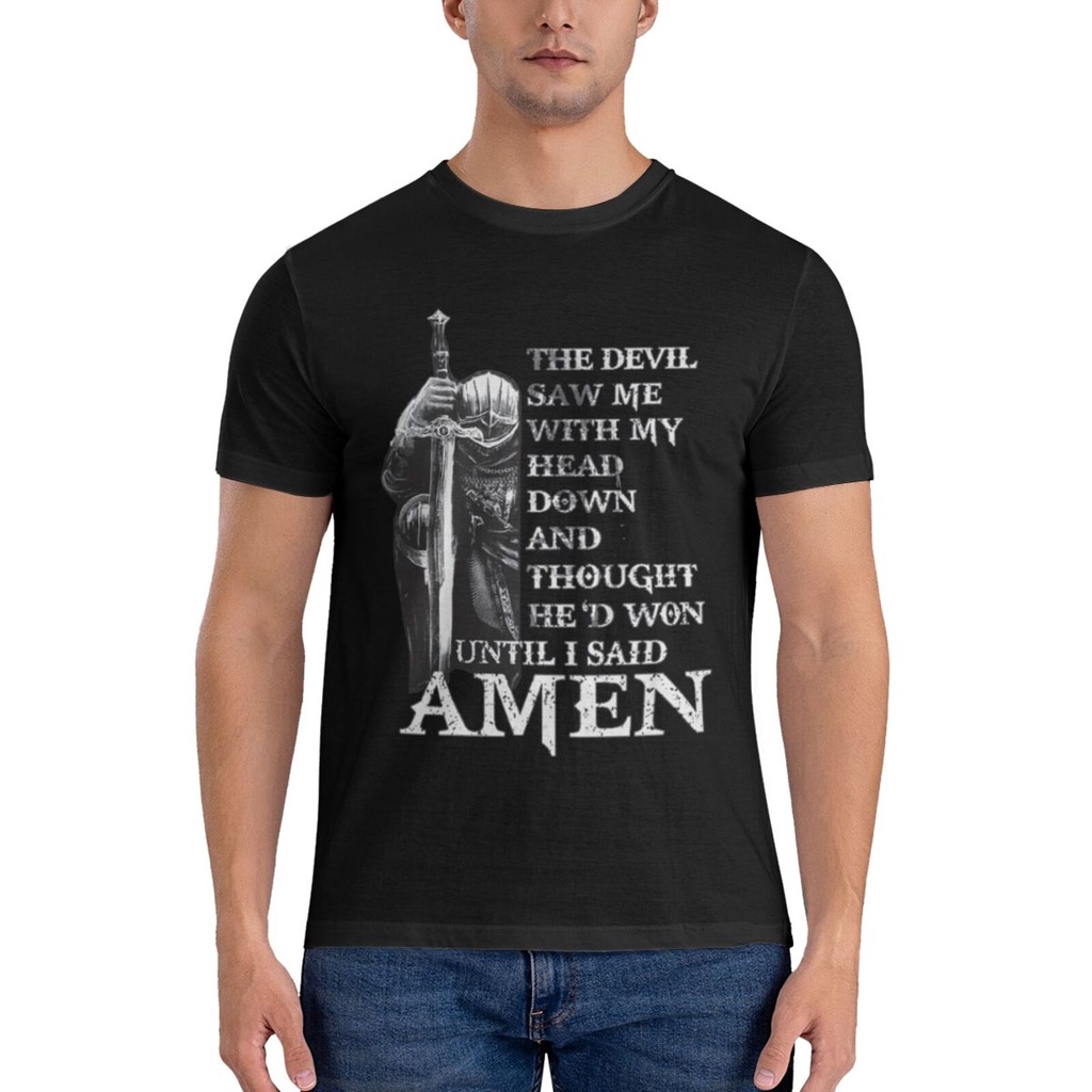 Warrior Knight Templar Devil Saw Me My Head Down Amen Casual Tshirts ...