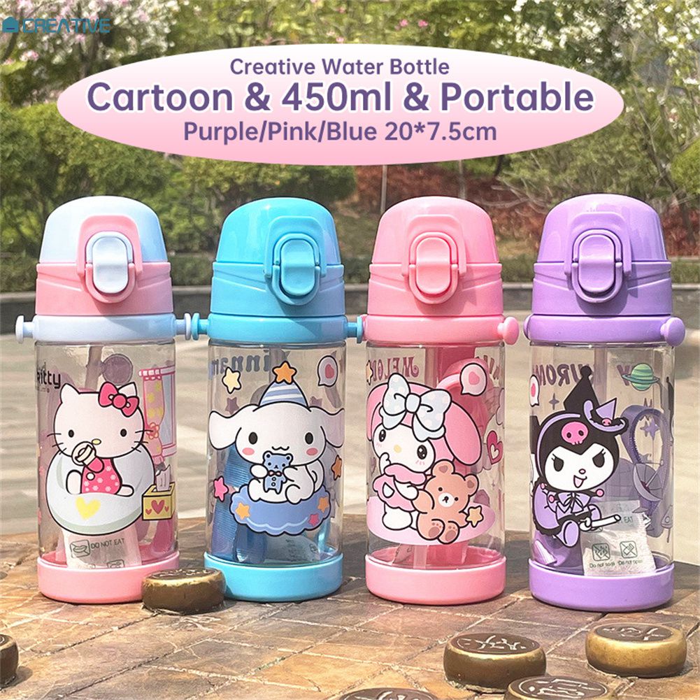 ⚡IN STOCK⚡ 450ml Sanrio Water Bottle With Straw Kawaii Cinnamoroll
