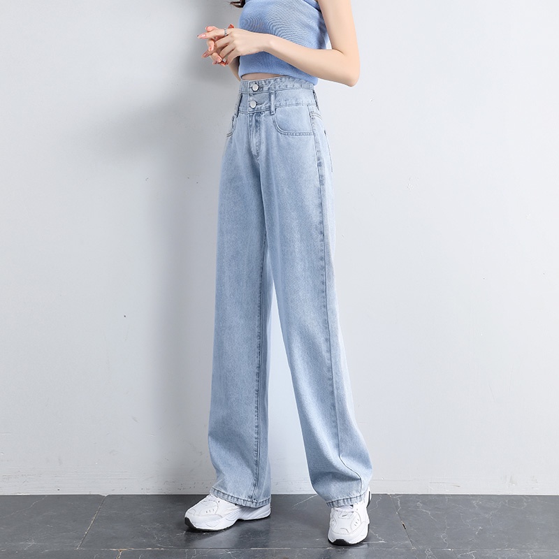 Women's Cool Thin High-Waist Jeans: Loose Wide Leg Floor-Length and ...