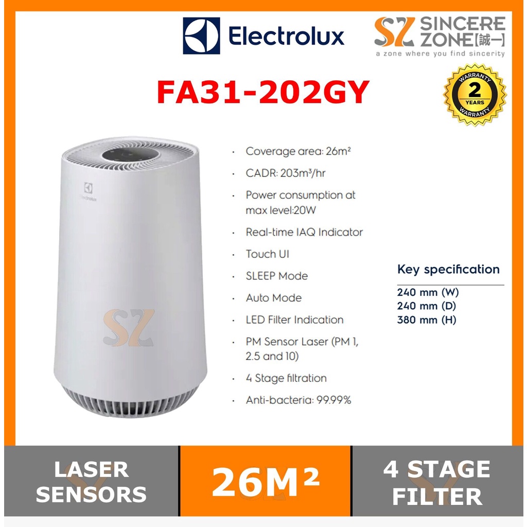 Electrolux Flow A3 Air Purifier FA31202GY with 4 stage filter for 26m²
