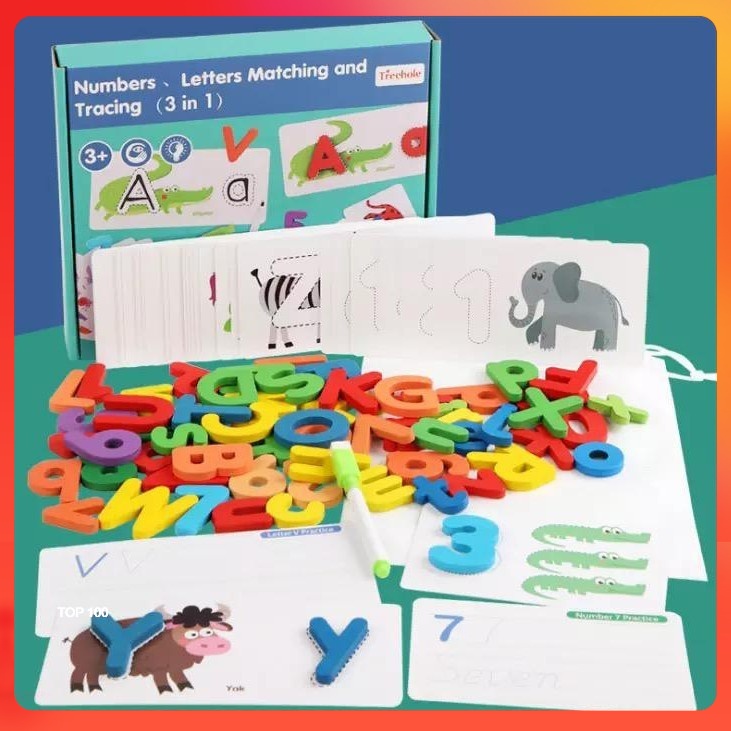 3 in1 Wooden Number Alphabet Letter Spelling Word Puzzle Tracing Game ...