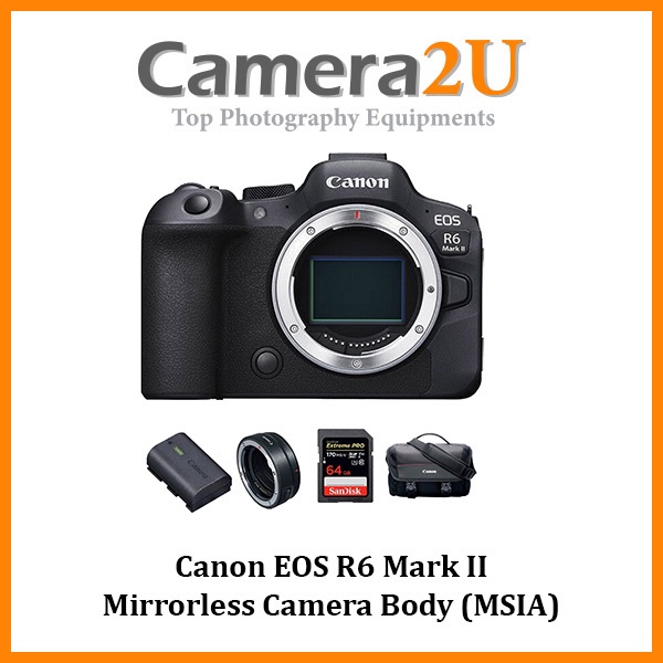 Canon EOS R6 Mark II Mirrorless Camera Body (MSIA) Free Adapter +Extra Ori Battery +64GB +Bag