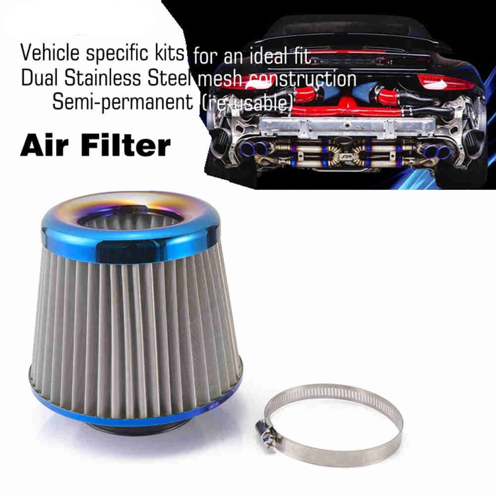 High Flow Air Filter 76mm 3 Inch Stainless Steel Burnt Blue with Unique