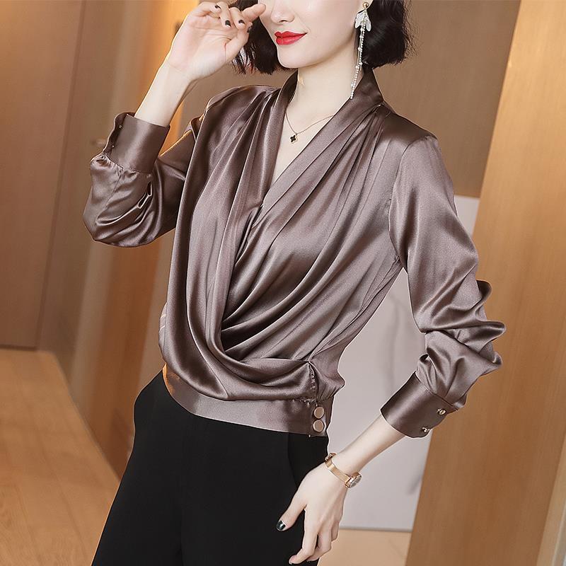 Crossover long sleeve silk blouse main image 1
