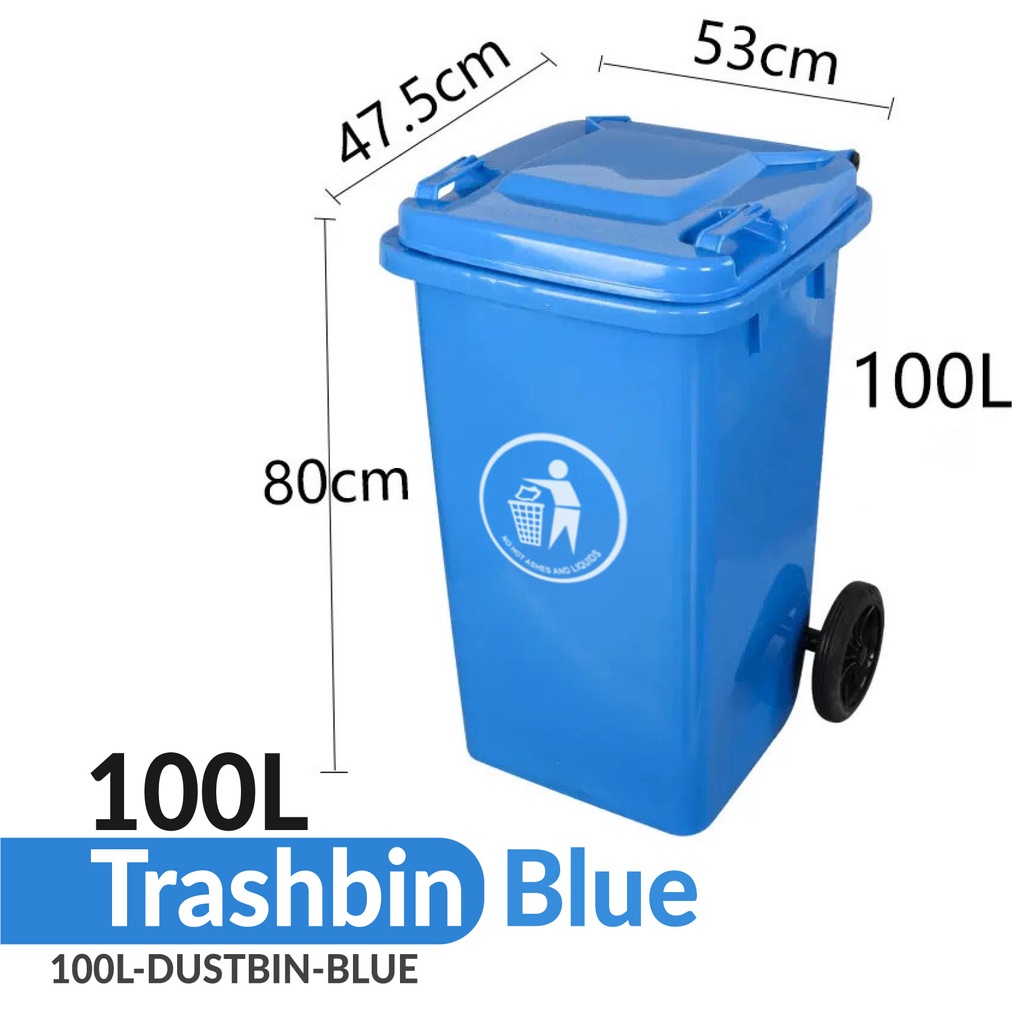 100L Trash Bin Outdoor Dustbin with Wheel Lid Tong Sampah Hijau Luar