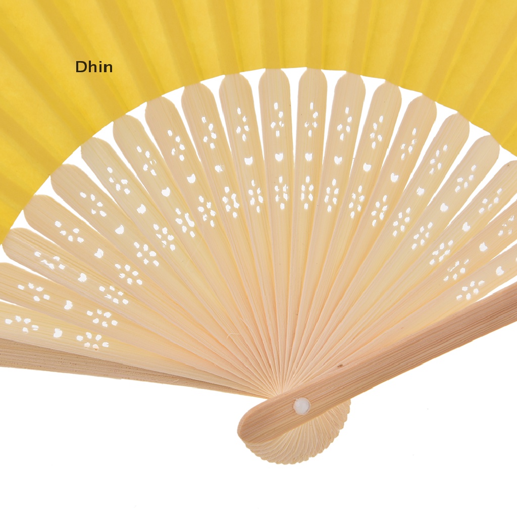 [dhin] Chinese Folding Bamboo Fan Retro Hand Paper Fans Wedding Dancing 