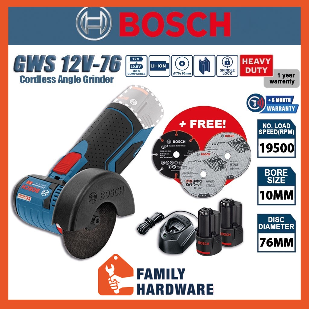 BOSCH GWS 12V76 Professional Brushless Cordless Angle Grinder GBA 2