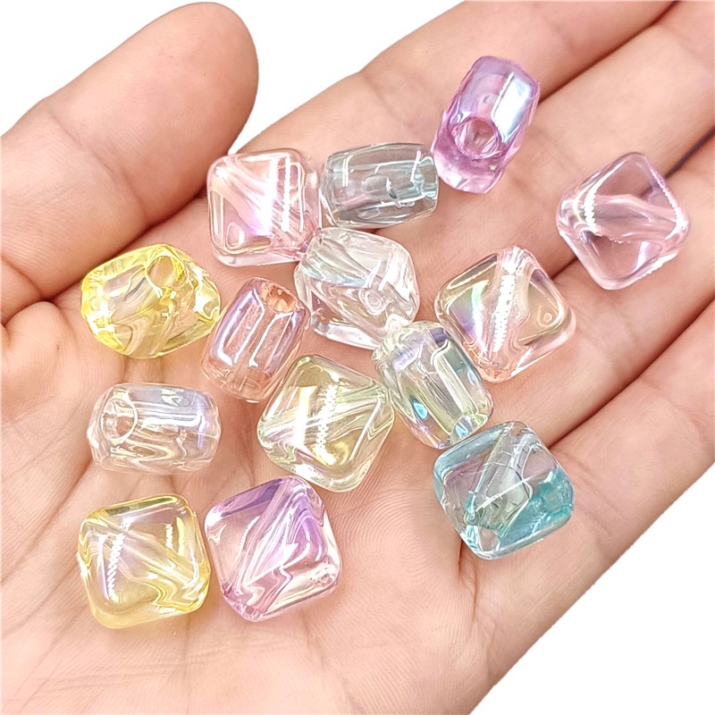 10pcs Fashion UV Dazzle Color Transparent Diagonal Hole Square Beads ...