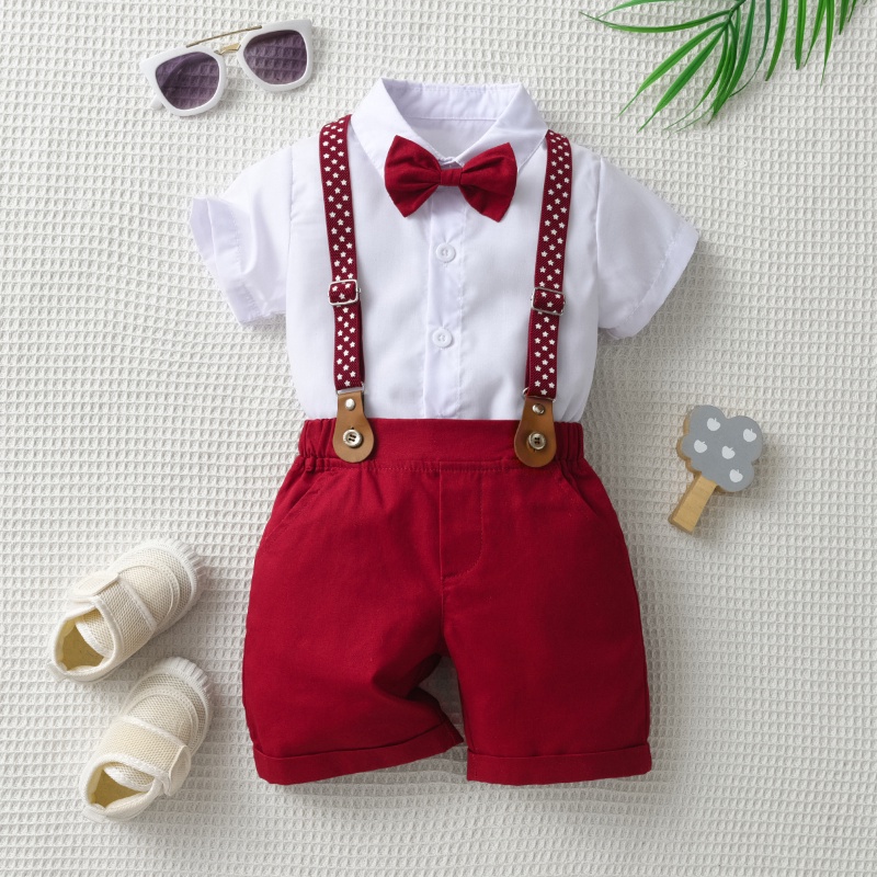 Baby Boy Gentleman Outfit Children Clothes White Shirt Short-sleeved 