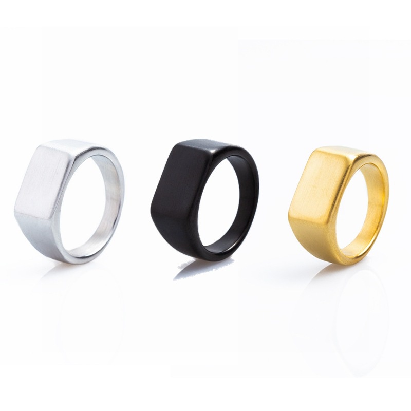 Brand new stainless steel matte rectangular block ring,retro style men ...