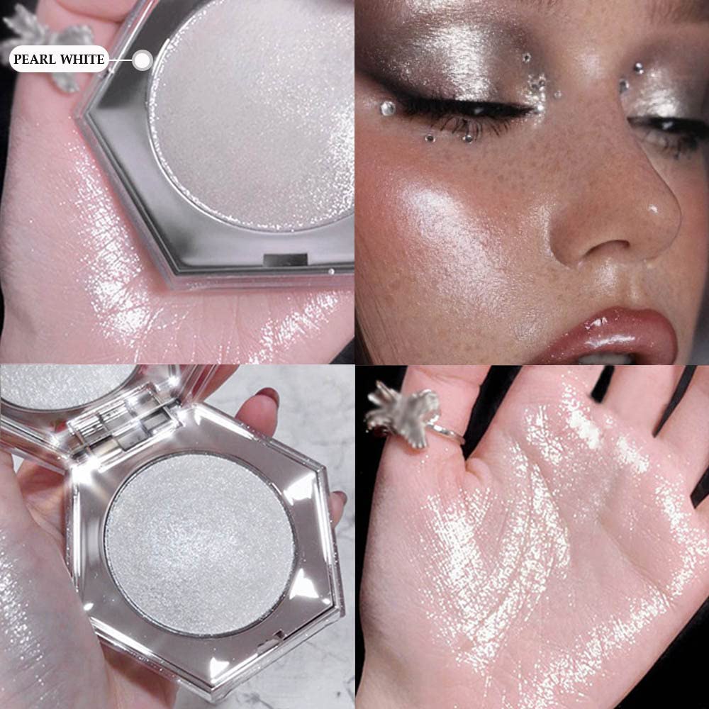 Pearl White Shimmer Glitter Highlighter Highlight Makeup Contour Powder,Silver Glitter