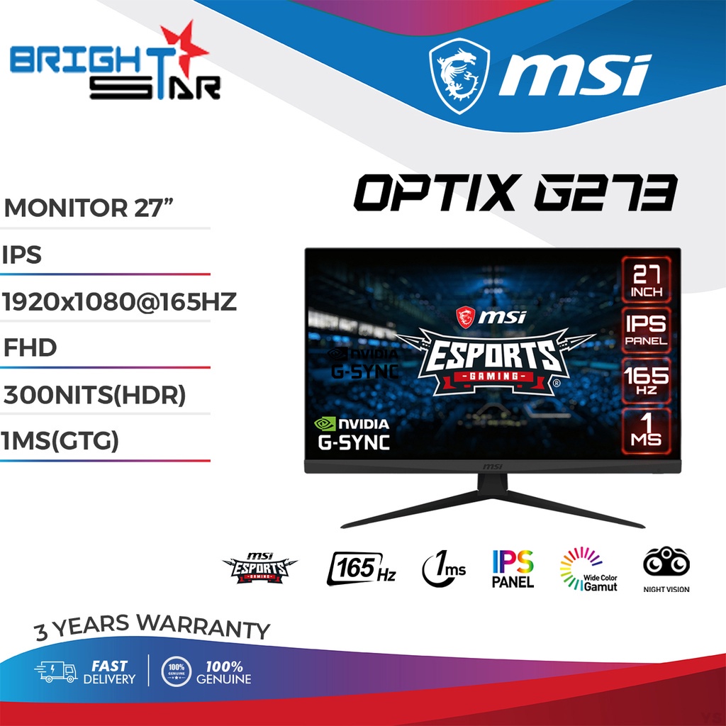 MSI 27" MSI OPTIX G2722 G273 G273QF MAG274R2 GAMING MONITOR / 27" IPS / 1920x1080165HZ FHD