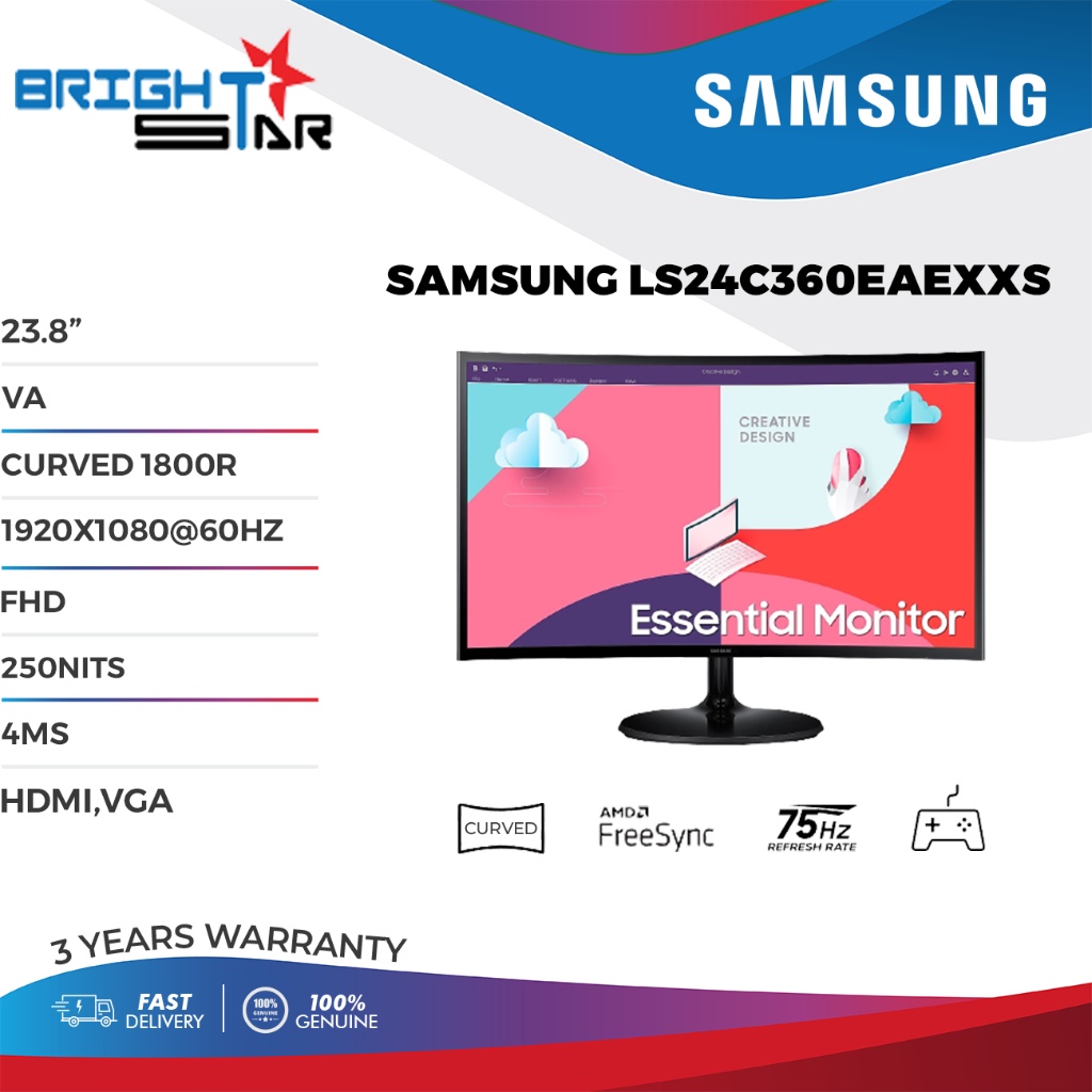 Samsung 24 27 Samsung Ls24c360eaexxs Ls27c360eaexxs Va 75hz Fhd Essential Curved Monitor