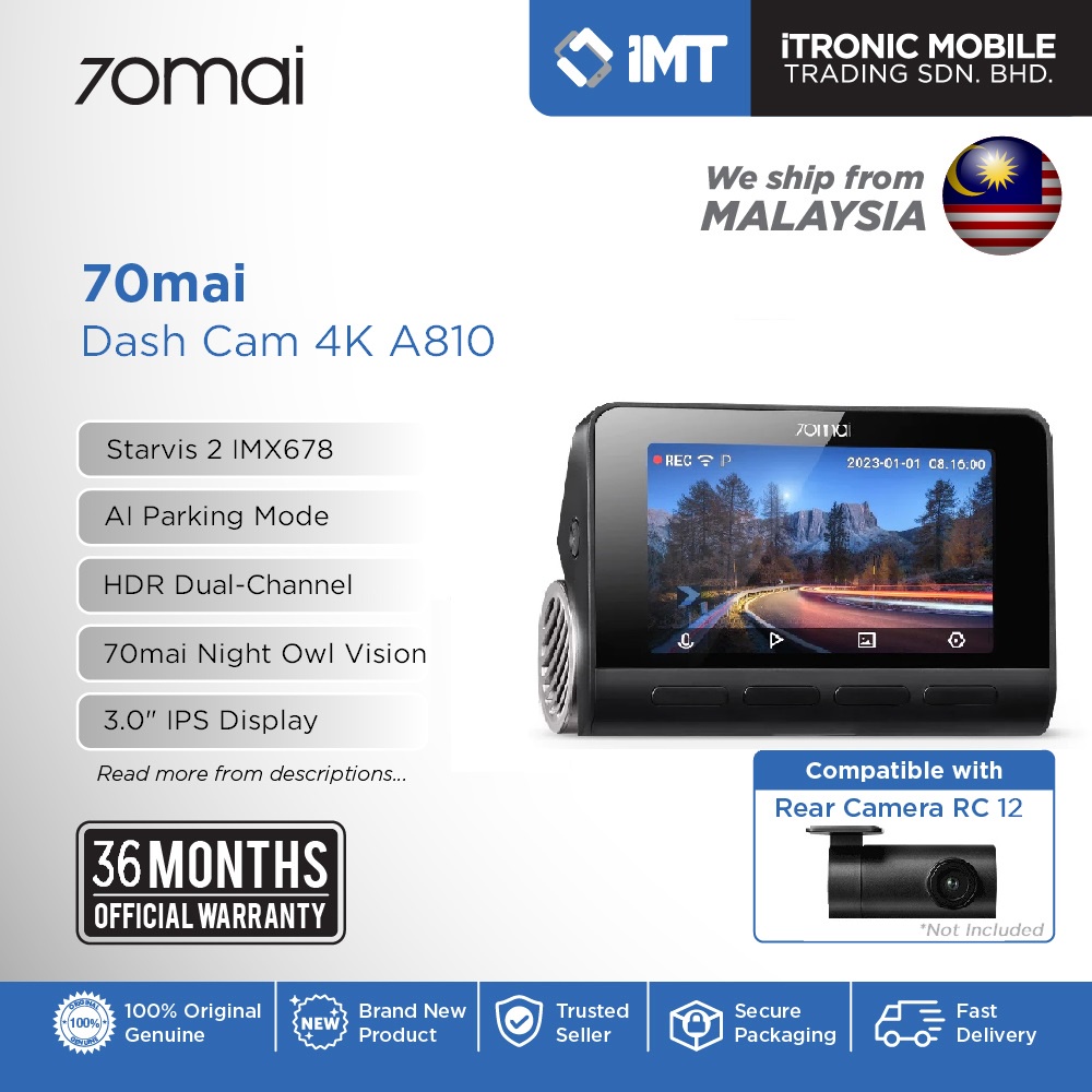 70mai New HDR Rear Camera RC12, 1080P, 130° FOV, Backup Camera for 70mai 4K  Dash Cam A810