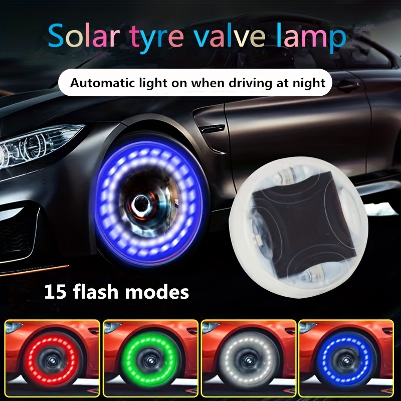 2pcs 15 Flash Modes Solar Car Tire Lights Car Wheel Lights Valve Lights