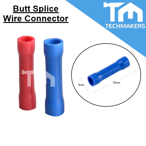 1pcs BV1.25(Red) BV2(Blue) Straight Butt Wire Terminal Splice Crimp PVC Insulated Copper Tube Cold Press Cable Connect