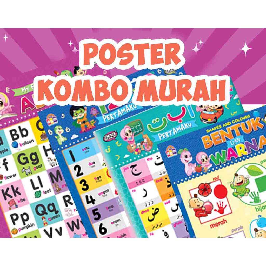 POSTER KOMBO 10-IN-1 :COMPLETE ANA MUSLIM- ABC, 123, ALIF BA TA, ASMAUL ...