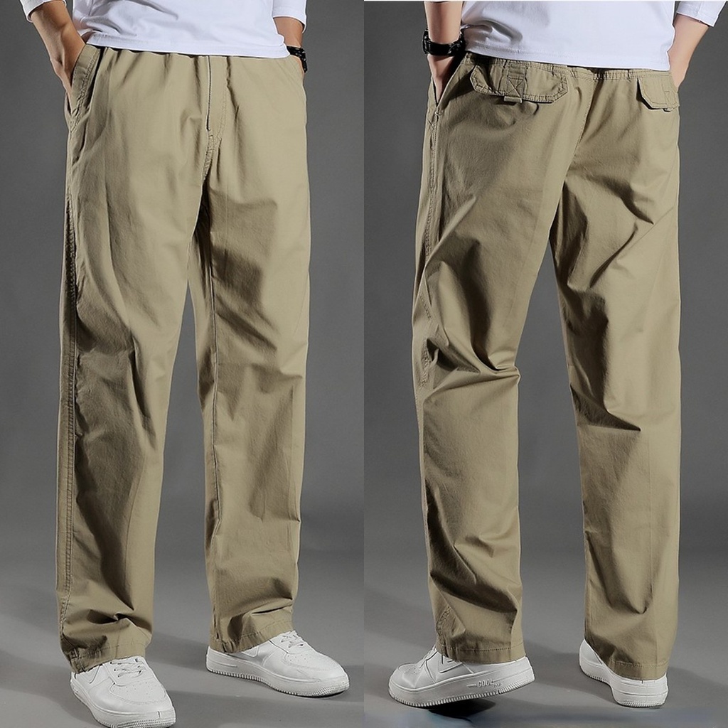 M-5XL Plus Size Loose Straight Cut Casual Baggy Khaki Slack Long Pants ...