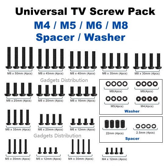 Black Universal TV Hardware Bracket Wall Mount Mounting Screw Pack