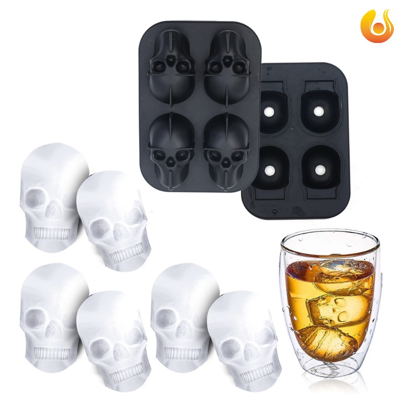 Lot De 2 Moules Silicone Crâne Halloween - Glaçons, Chocolats, Bonbons Tête De Mort Pour Cocktails & Gâteaux