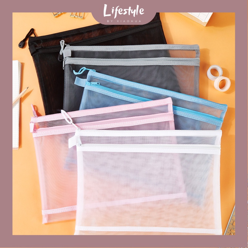 A4 A5 Mesh Stationery Zipper Bag Storage Document Transparent Ziplock