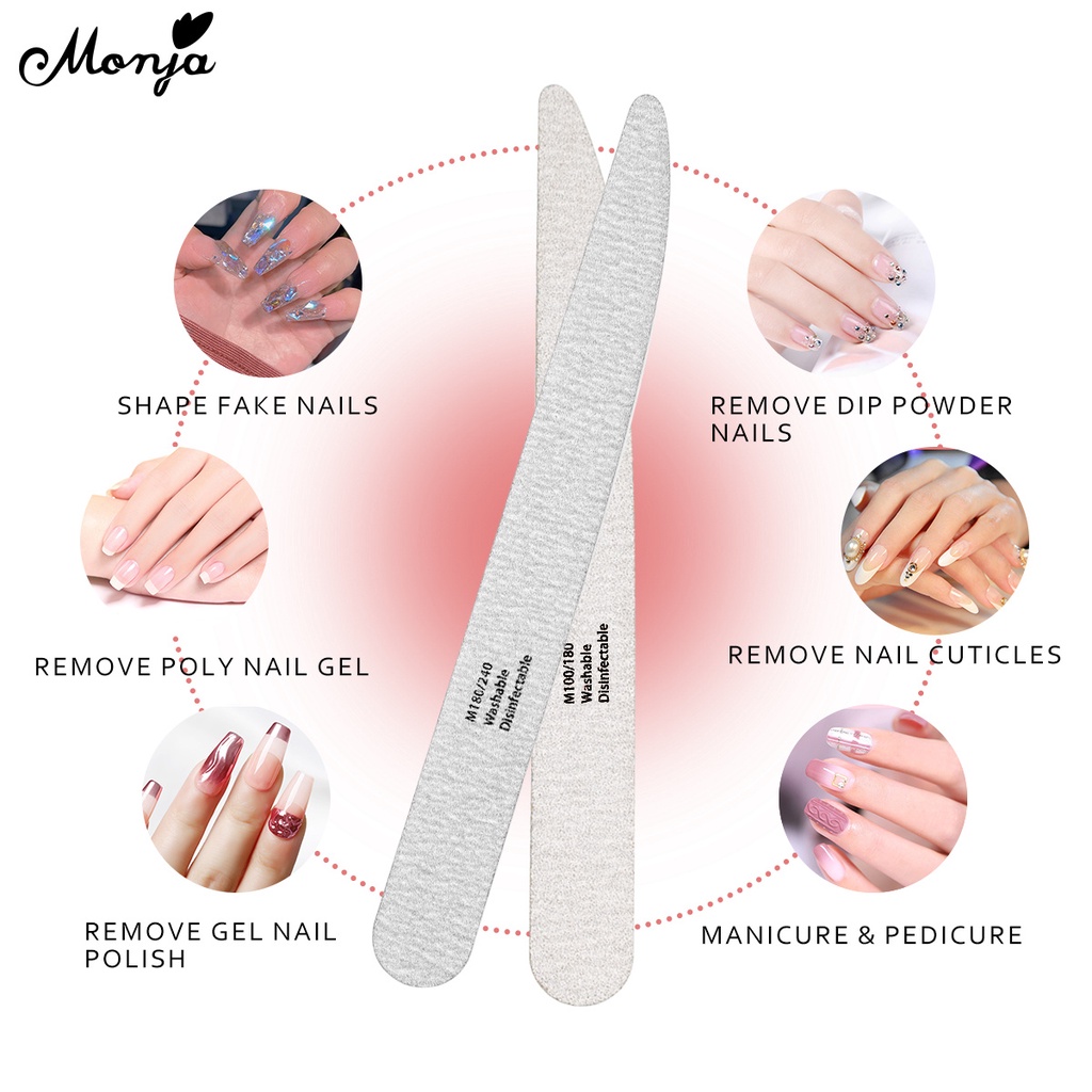 Monja Nail File Double Side Sandpaper Buffer 100/180/240 Grit Nail ...