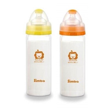 SIMBA WIDE NECK GLASS FEEDING BOTTLE ROUND HOLE 260ML - (ORANGE)/100% ...