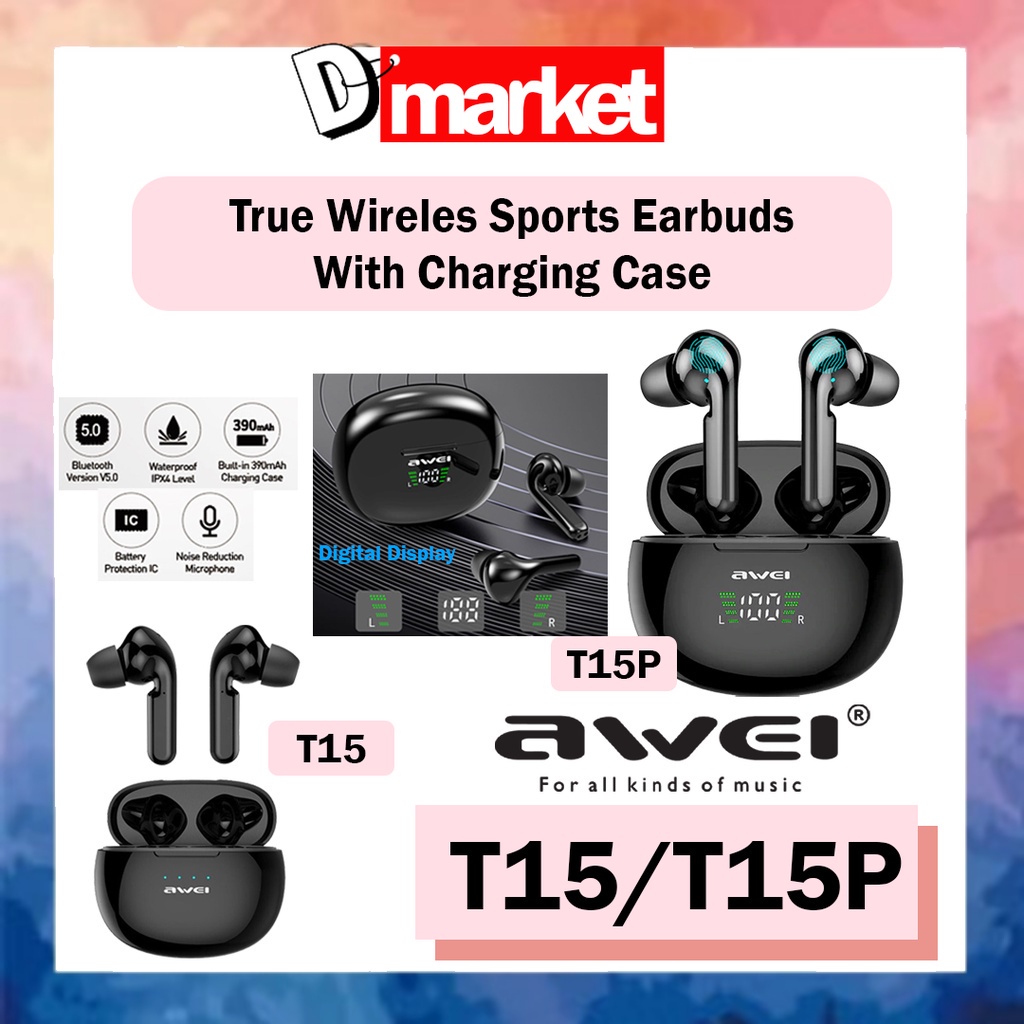 Awei T15 T15P True Wireless Sports Earbuds Bluetooth 5.0