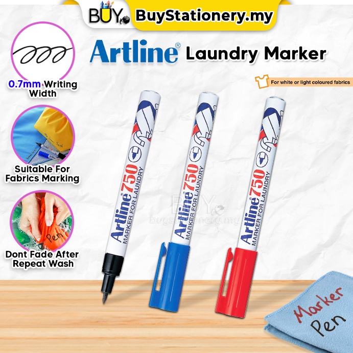 Artline 750 Laundry Cloth Permanent Marker Fabric Pen Black Blue Red