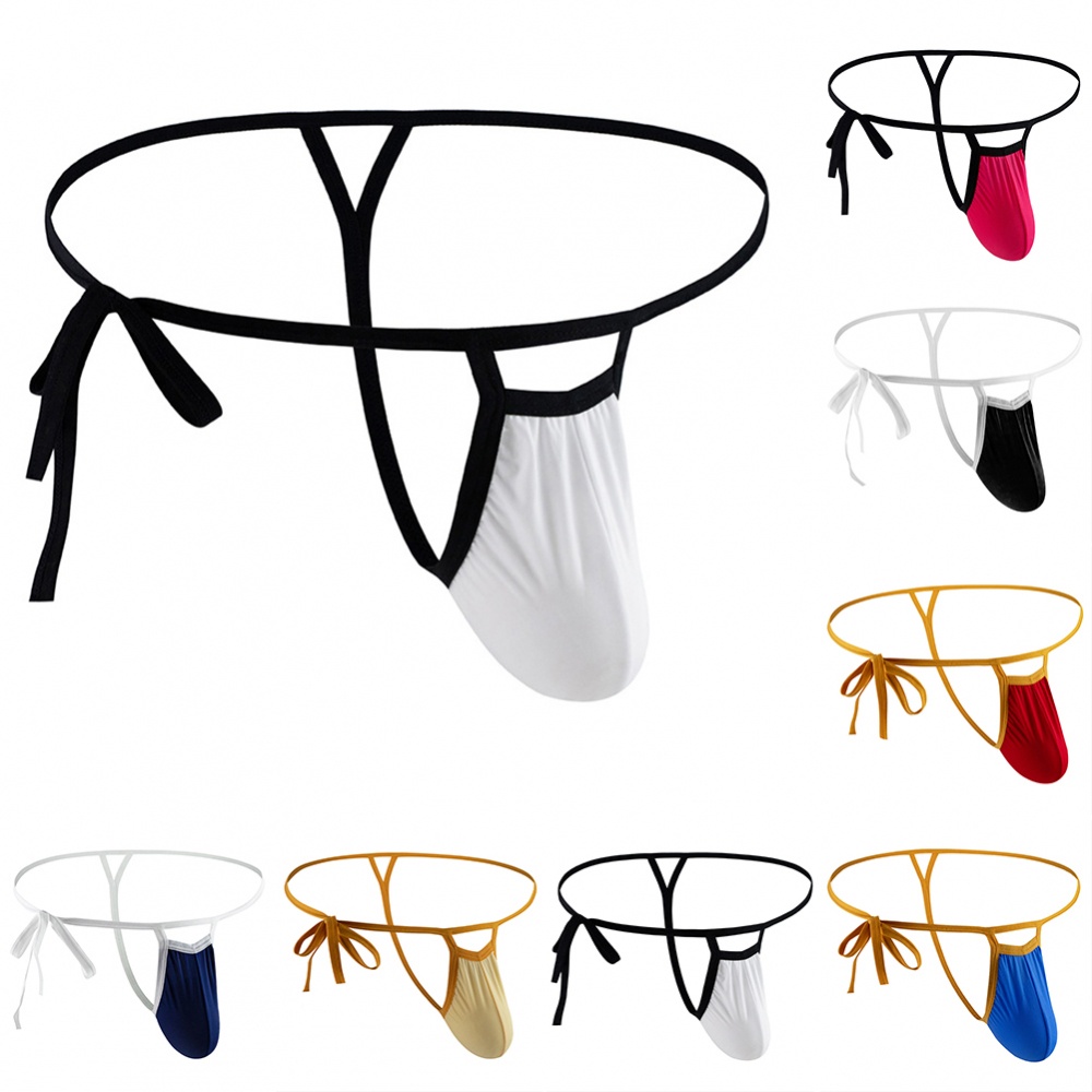 Classic Solid Nylon Men's Underwear Lace Up Panties G String Thong