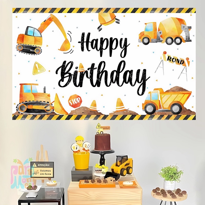 Excavator Truck Party Decorations Backdrop 5.4x5.9Ft Engineering