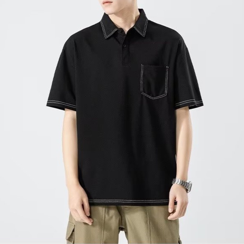 Cotton detail line pocket POLO shirt men's artistic temperament