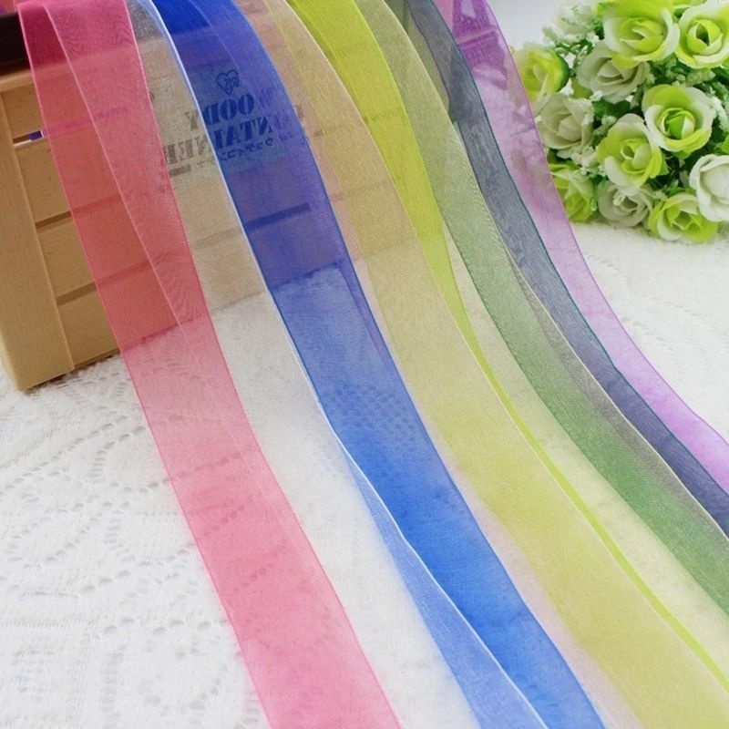 (Size 50/roll) Width 2.5cm Colorful Sheer Ribbon Gift Packaging ...