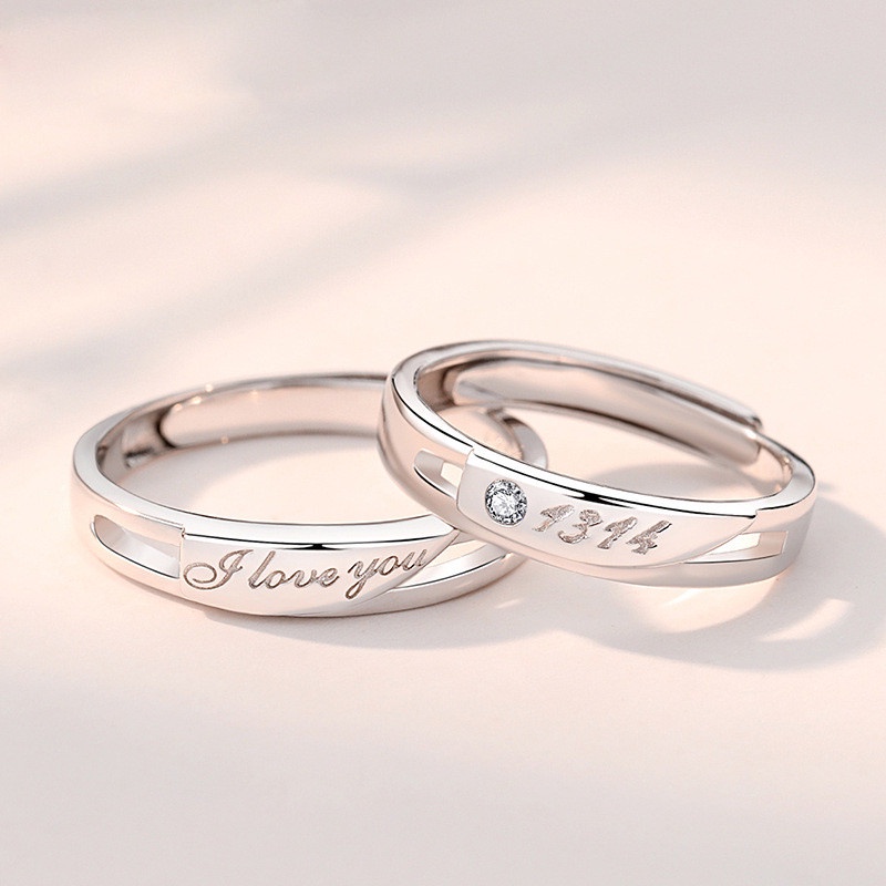 2pcs 925 Sterling Silver Diamond Love Token Rings Matching Set His and ...