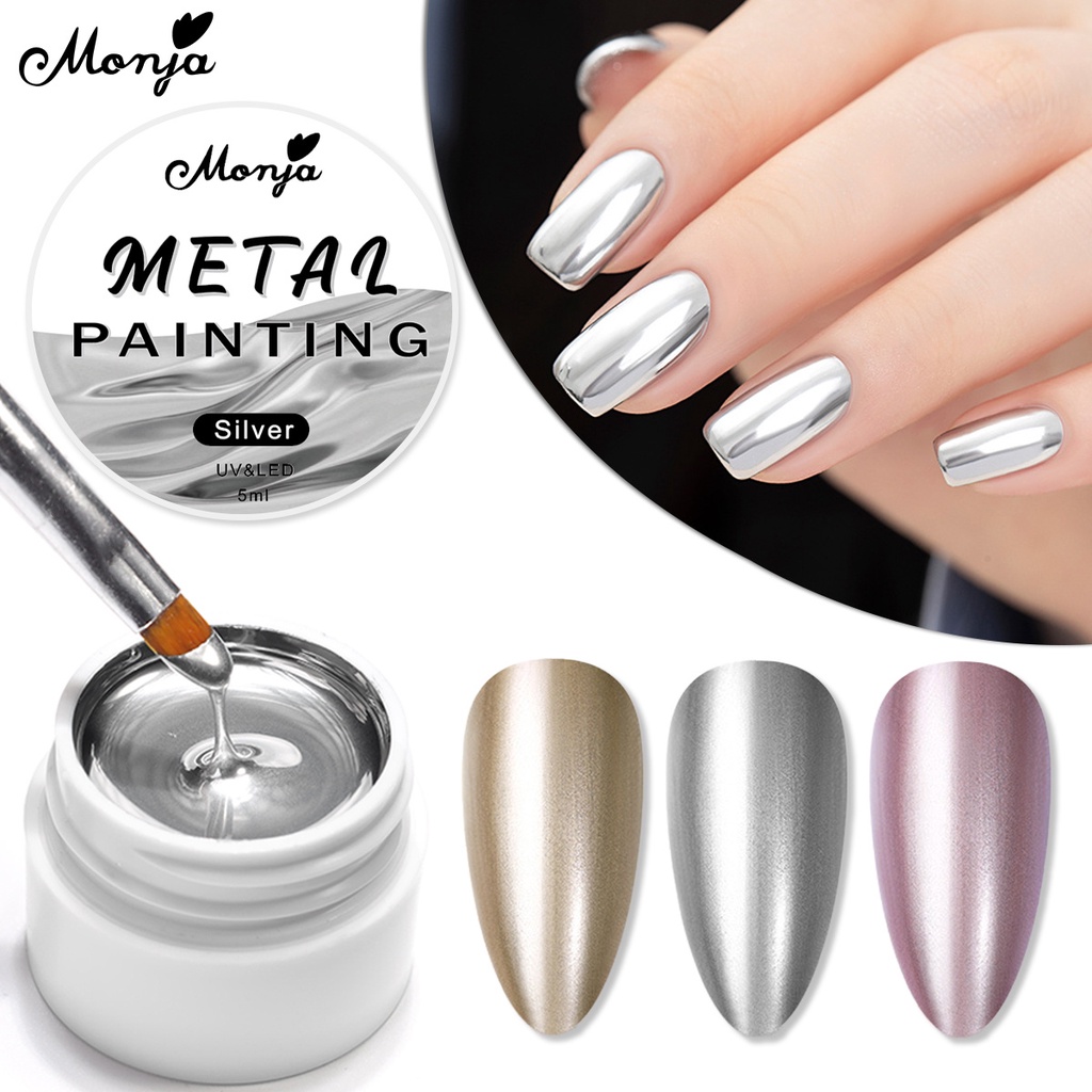 Monja Metallic Painting Gel Polish Nail Art Gold Silver Rosegold Mirror ...